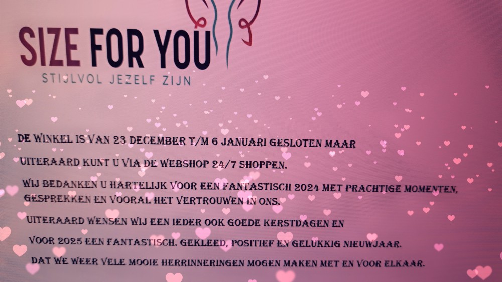 23 T/M 6 JANUARI WINKEL GESLOTEN MAAR WEBSHOP WEL OPEN 24/7